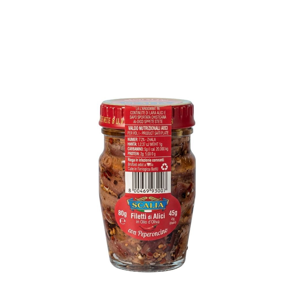 Scalia Sicilian Anchovy Fillets with Hot Pepper in EVOO 1