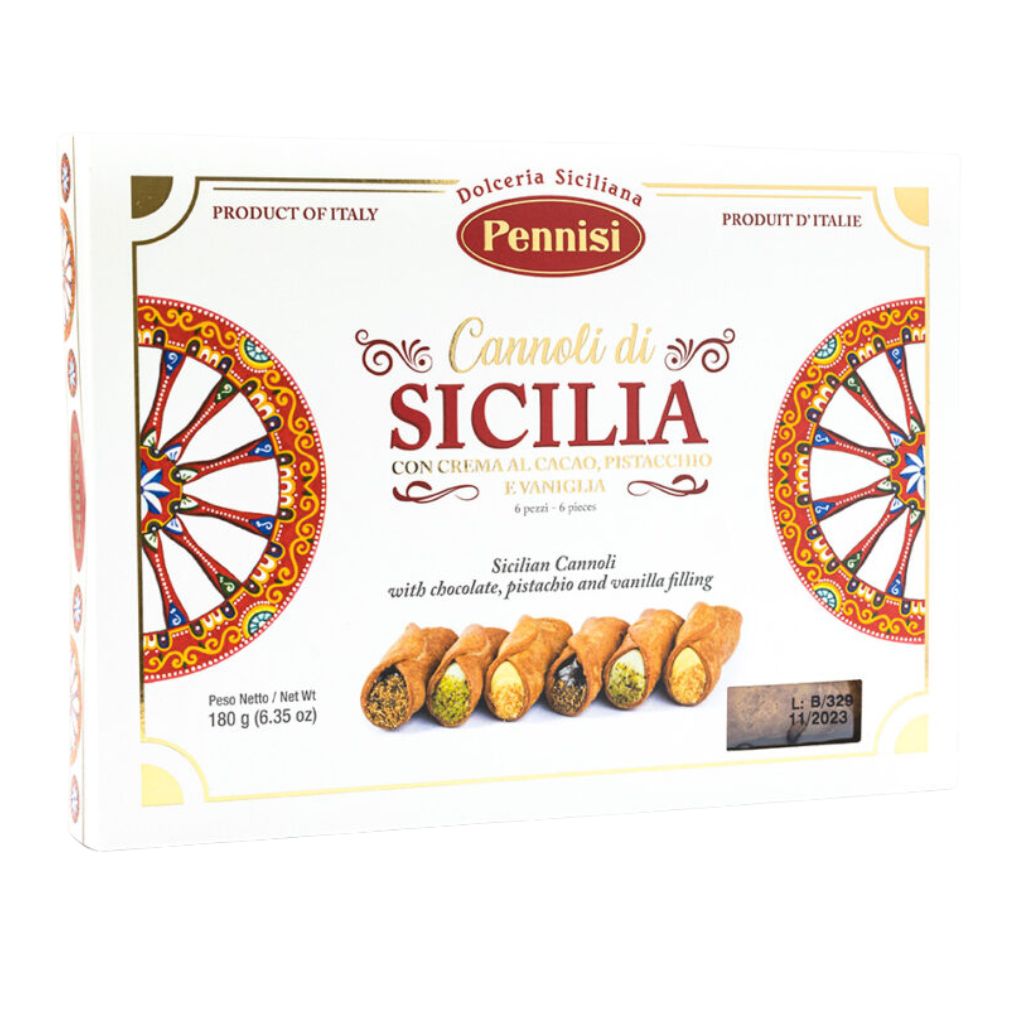 Pennisi Filled Sicilian Cannoli with Pistachio, Cocoa, and Vanilla Cream (6 Pcs) 1
