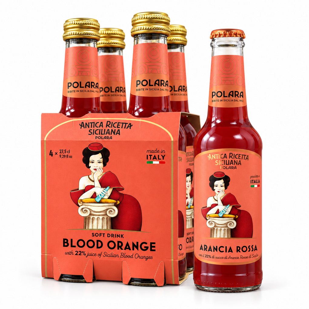 Polara Sicilian Blood Orange Soda, 9.3 fl x 4 1