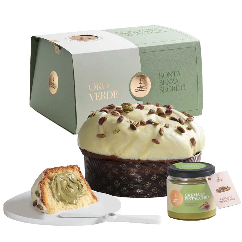 Fiasconaro Preorder: Panettone Oro Verde (with Pistachio Cream & Spreader) 1