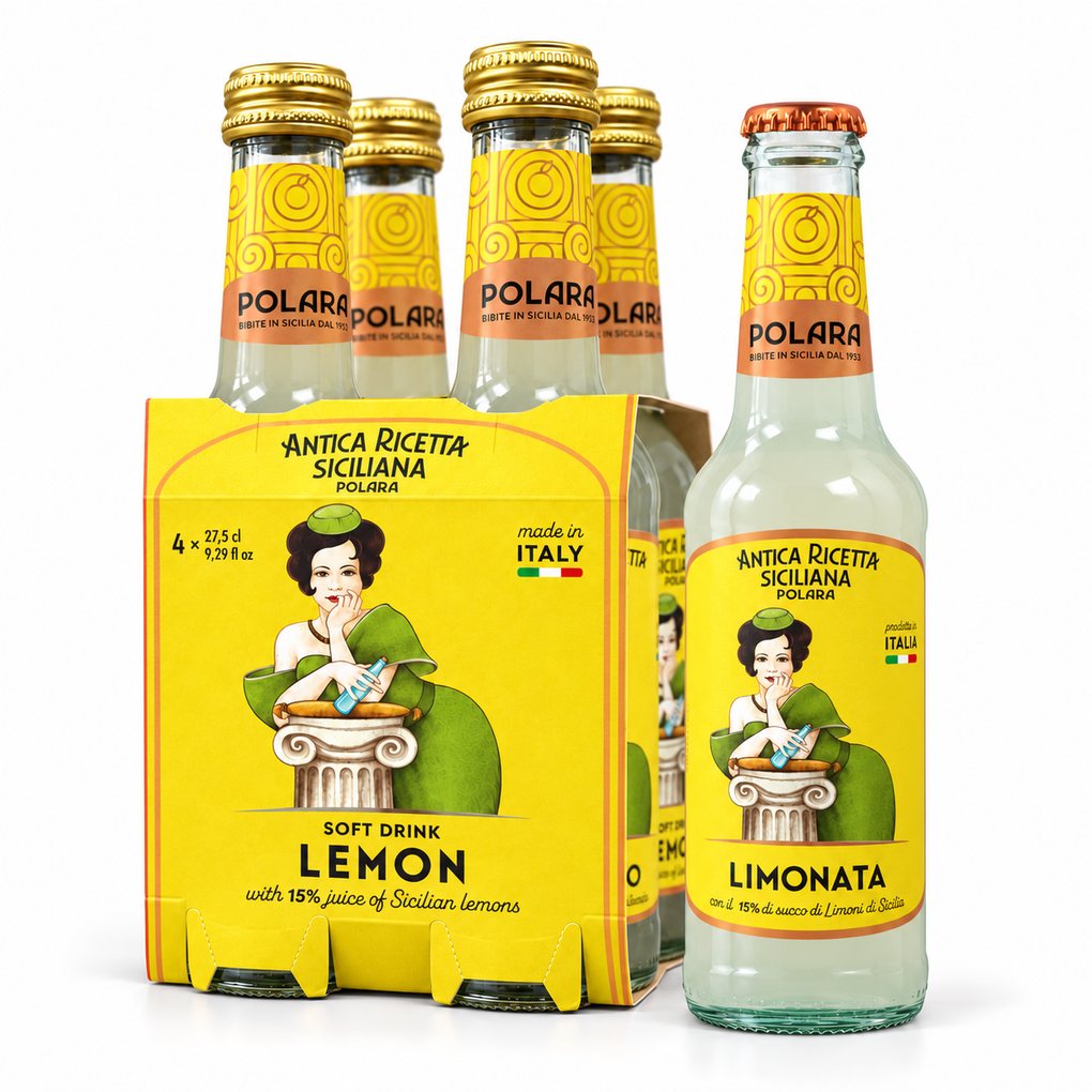 Polara Limonata Sicilian Lemon Soda, 9.3 fl x 4 1