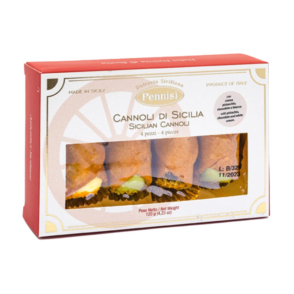 Pennisi Sicilian Cannoli with Pistachio, Cocoa, and Vanilla Cream (4 Pcs) 1