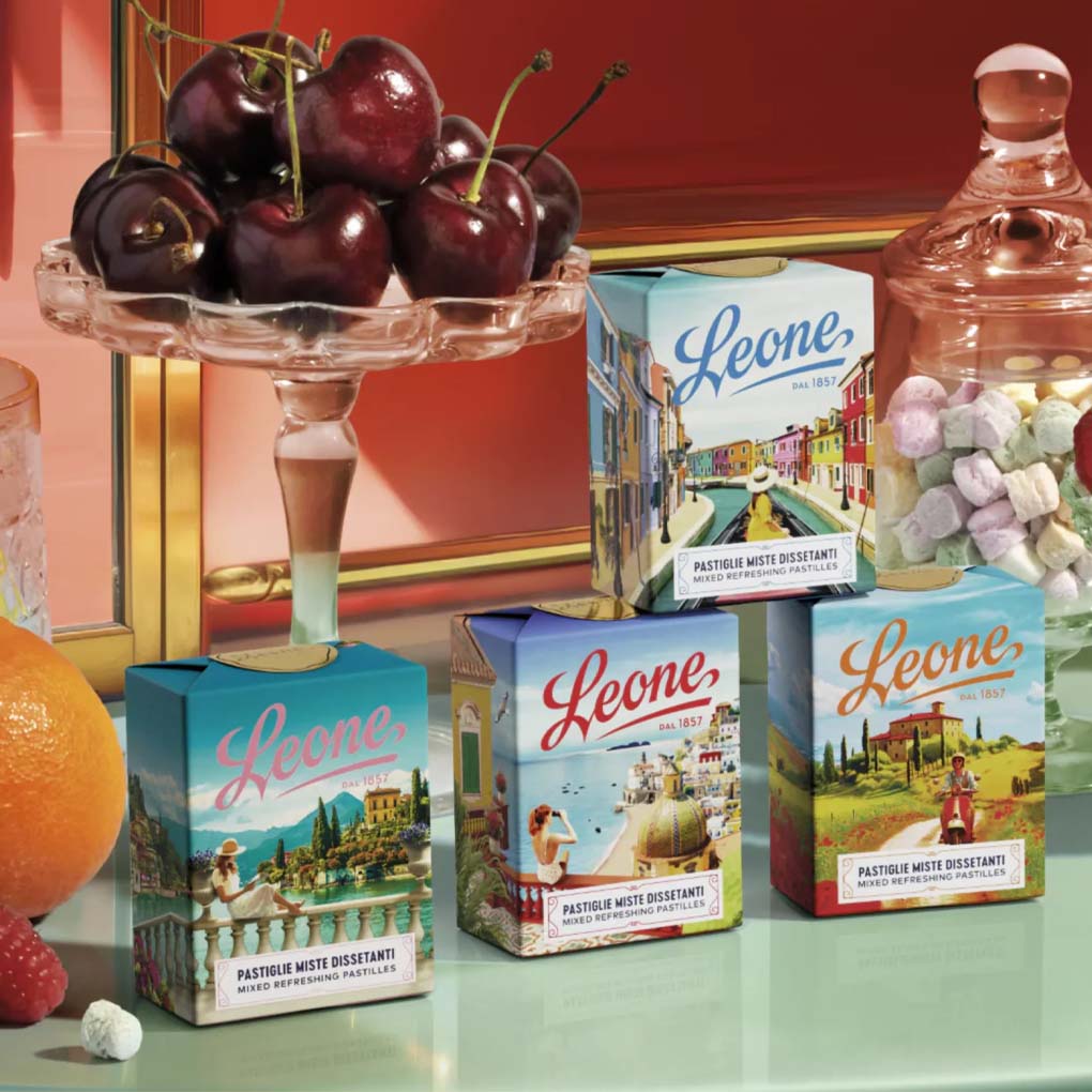 Leone Counter Display, "Tour of Italy" Assorted Fruit Pastilles 1