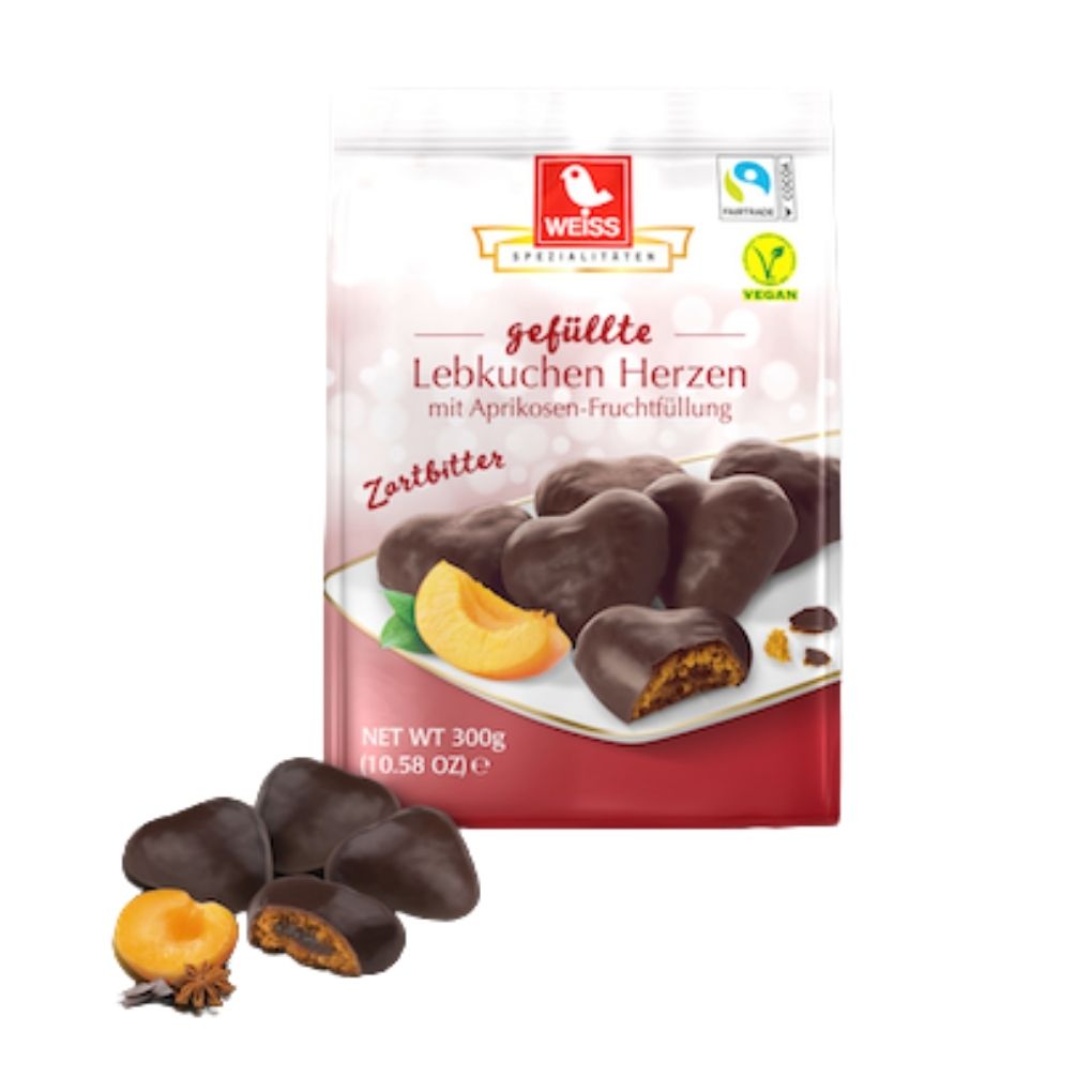 Weiss Apricot Dark Chocolate Lebkuchen Gingerbread Hearts 1