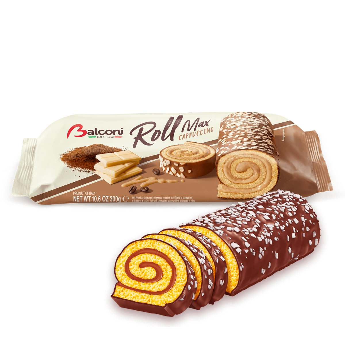 Balconi Italian Large Swiss Roll Cake with Cappuccino Cream and Chocolate Roll Max 1