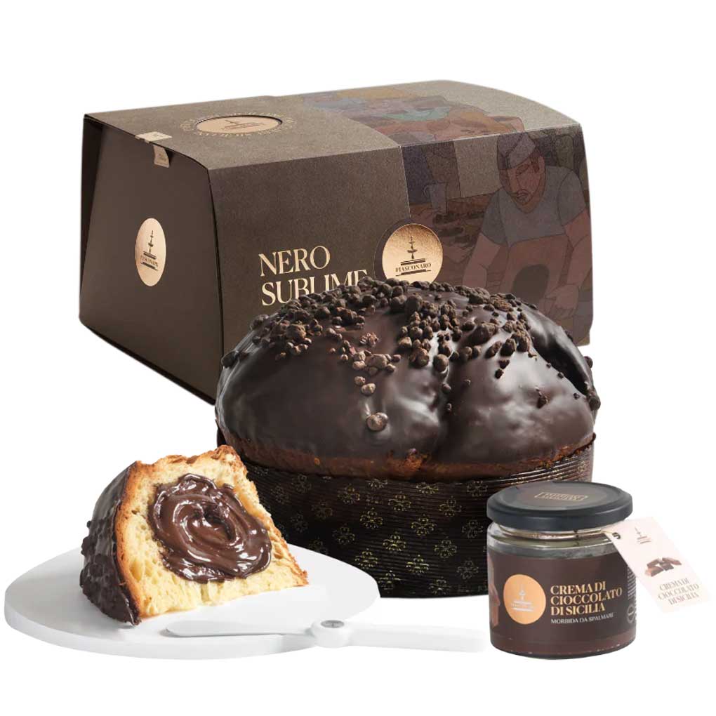 Fiasconaro Preorder: Panettone Nero Sublime (with Modica Chocolate & Strawberry Spread & Spreader) 1