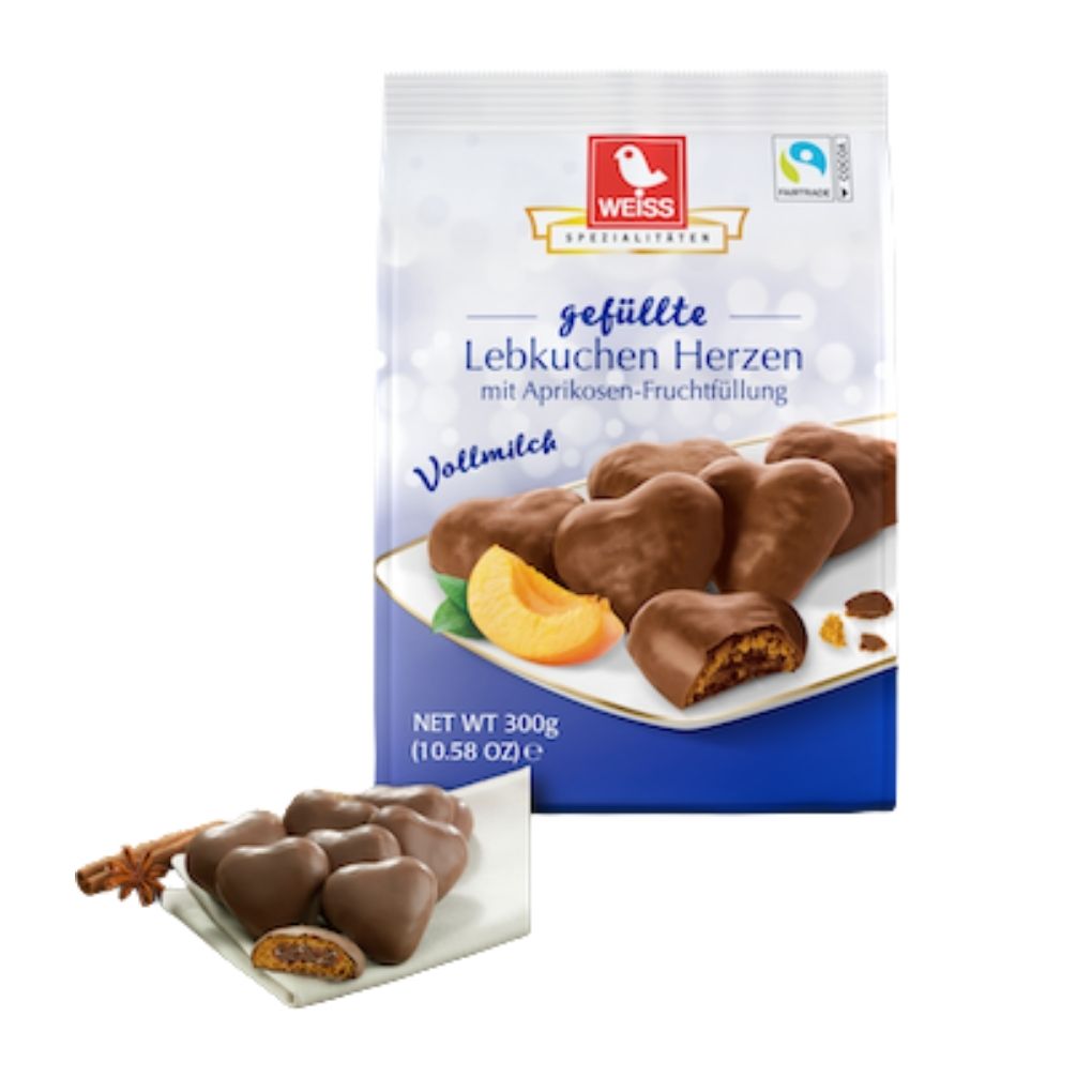 Weiss Apricot Milk Chocolate Lebkuchen Gingerbread Hearts 1